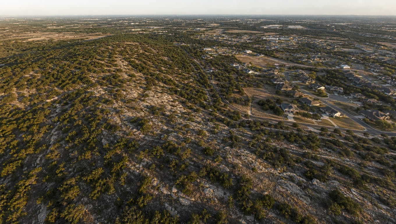 Edwards Aquifer recharge zone and contributing zone geological boundary in central Texas limestone terrain